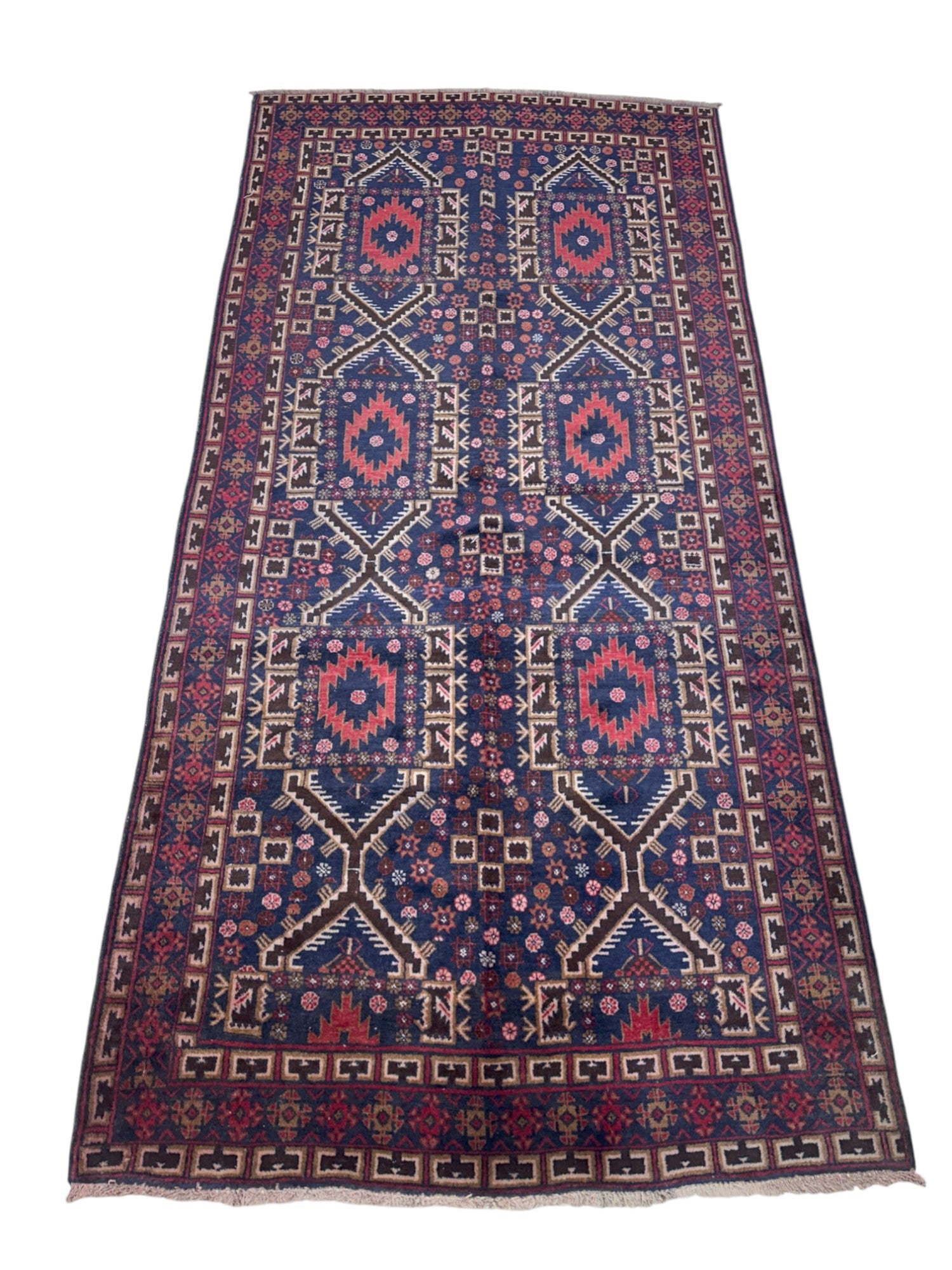 Hand-Knotted Afghani Patnos Wool Rug Red,Blue Cream 4'9" x 9'8"