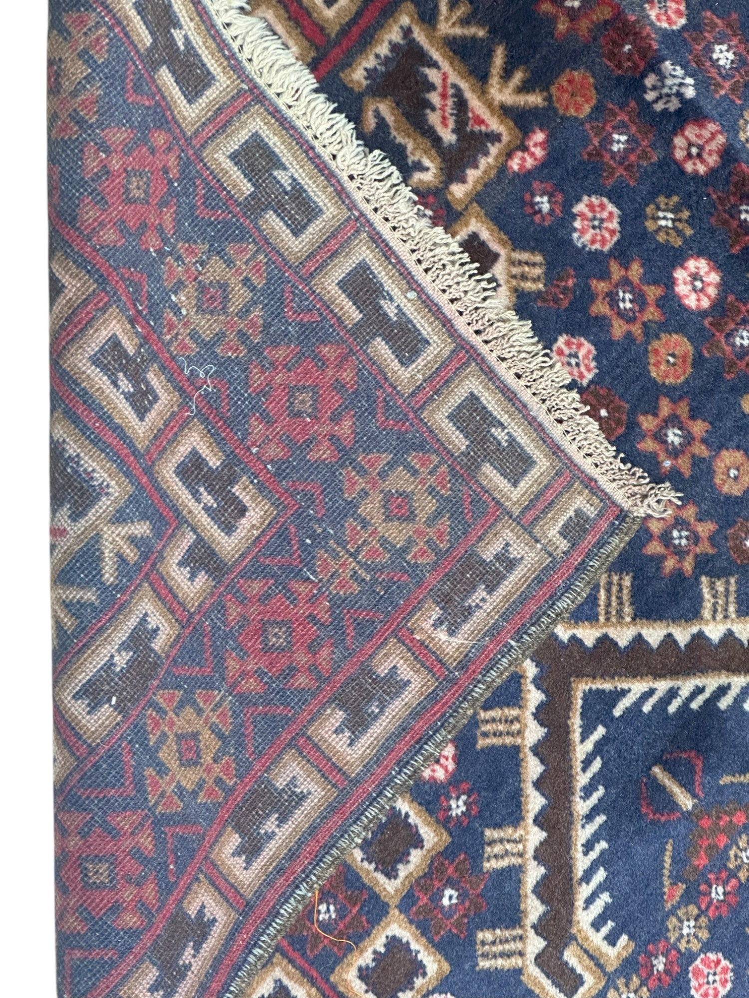 Hand-Knotted Afghani Patnos Wool Rug Red,Blue Cream 4'9" x 9'8"