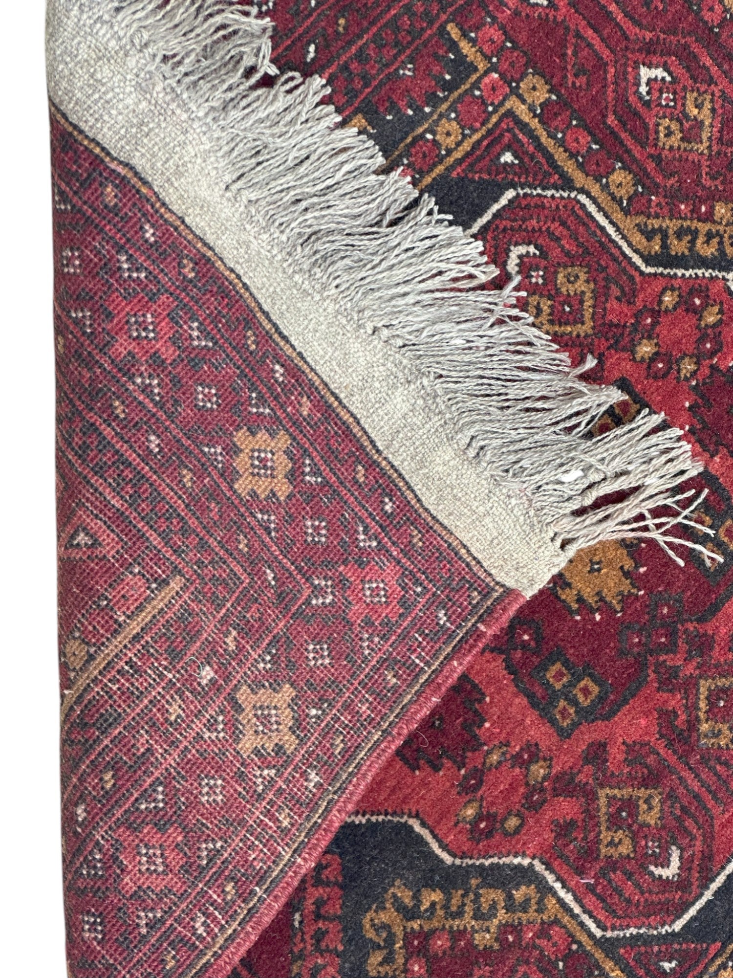 Hand-Knotted Afghani Jwaly Wool Rug Red,Black 2'9" x 9'7"