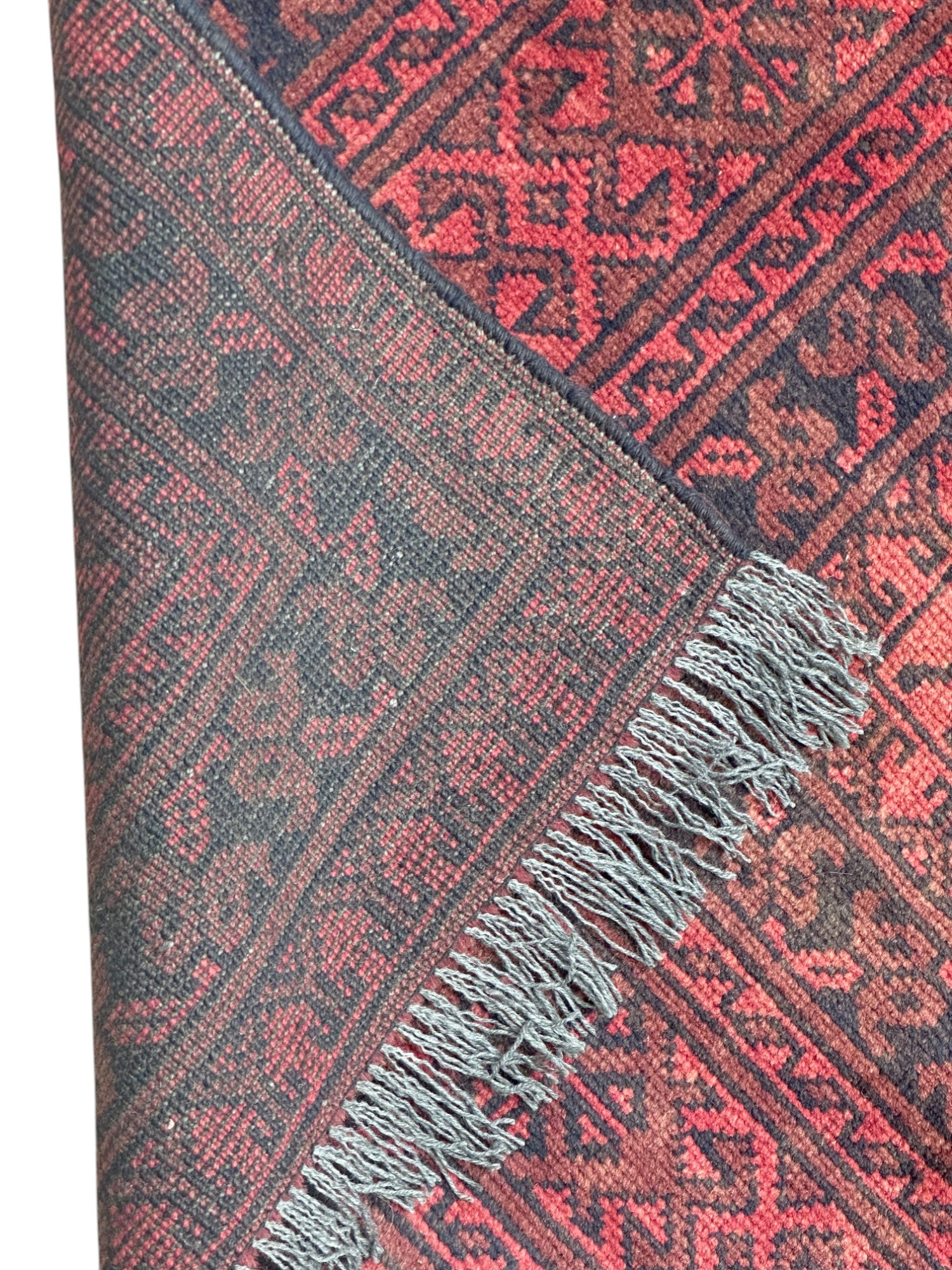Hand-Knotted Afghani Fil pai Wool Rug Red,Black 6'6" x 9'5"