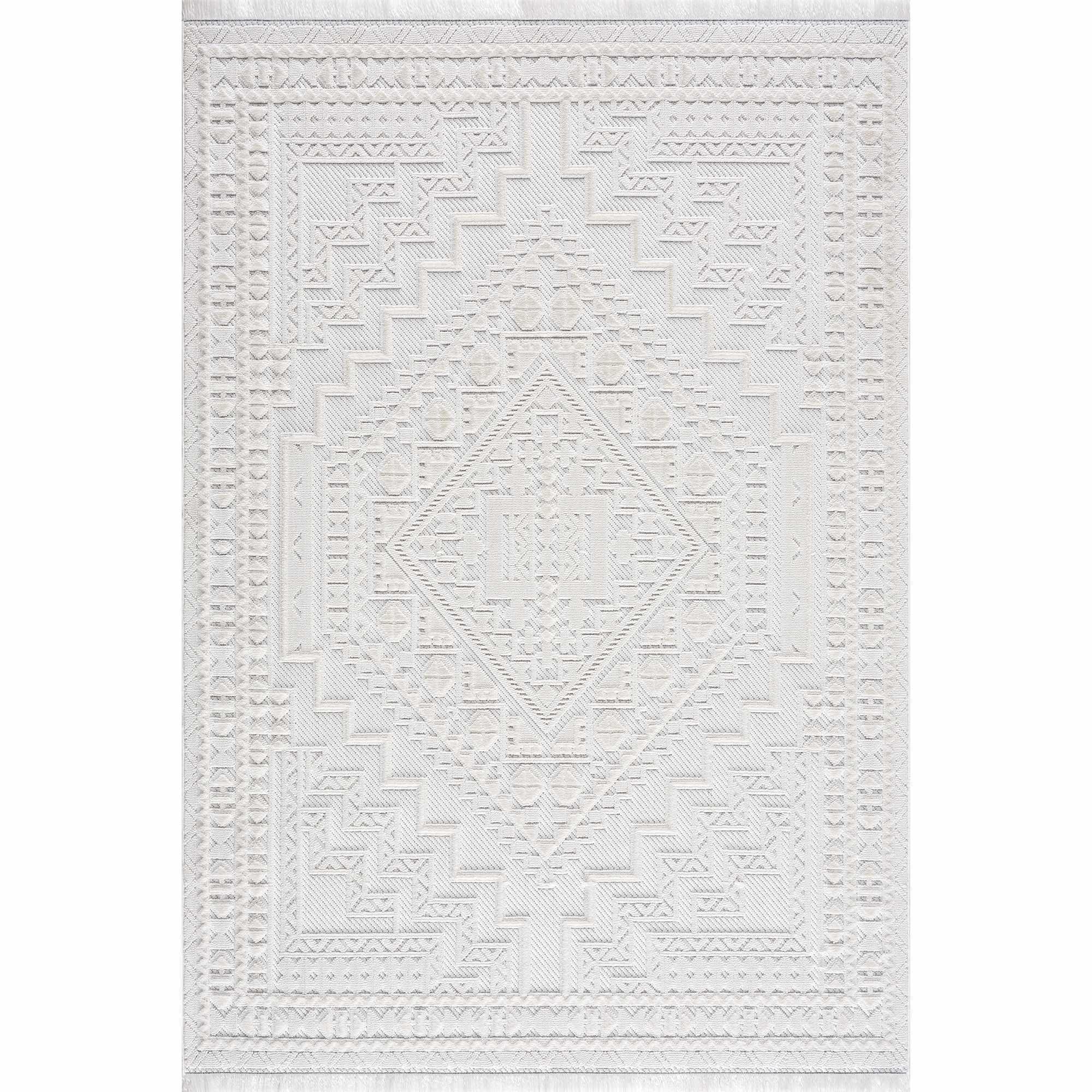 Alya White Fringe Rug