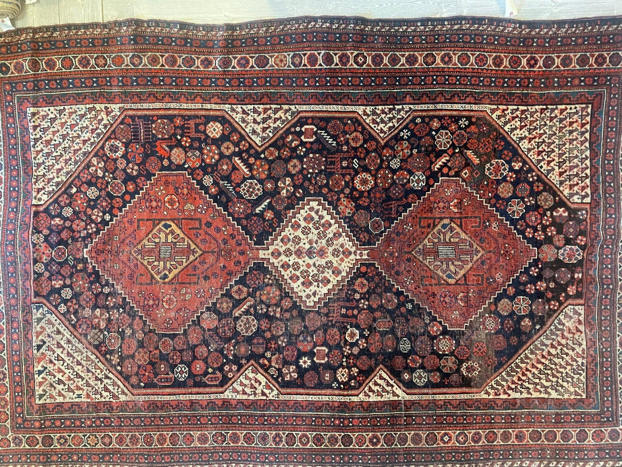 Antique 1880s Collectible Nomad Persian Khamseh Rug 6'x9'