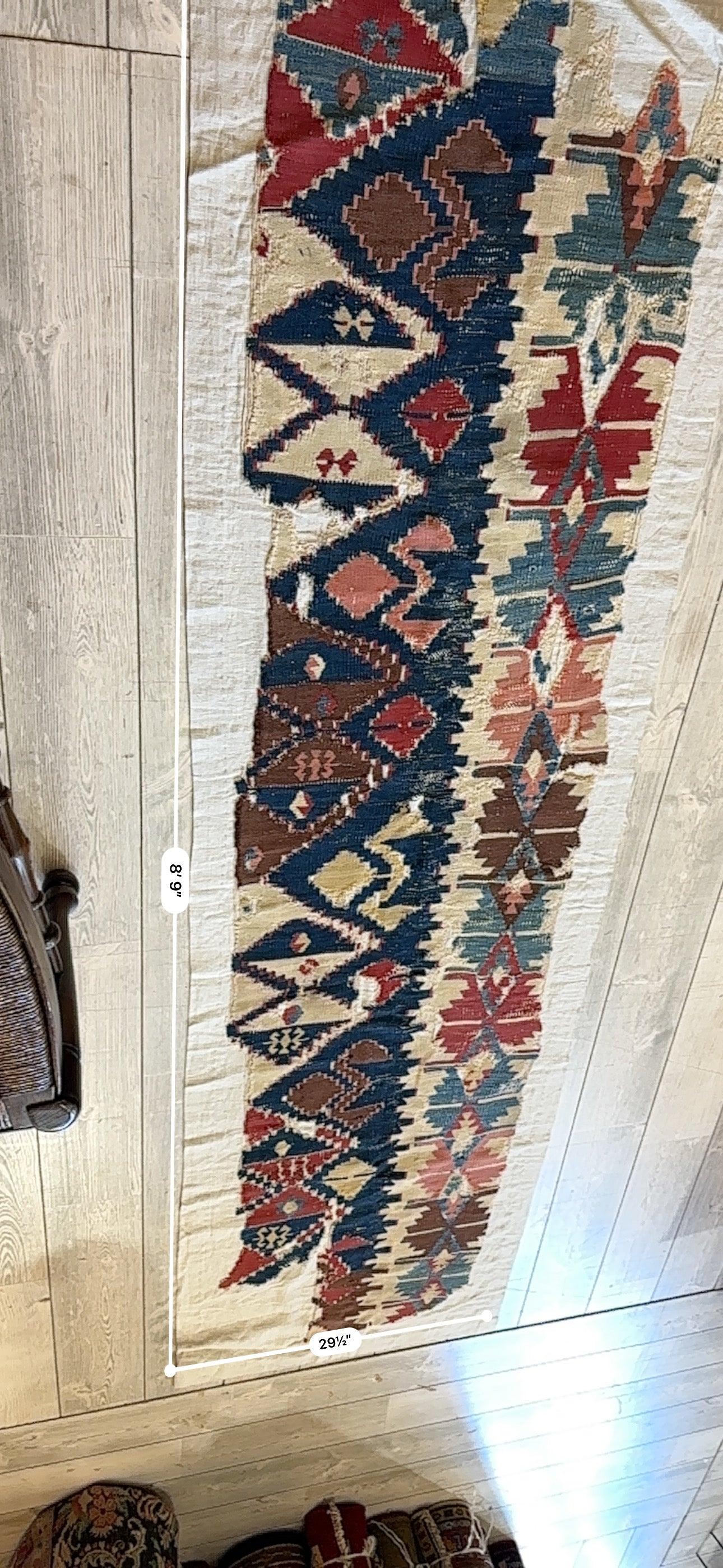 Antique Anatolian Large Fragment, Runner Kilim 29”’ x 105”