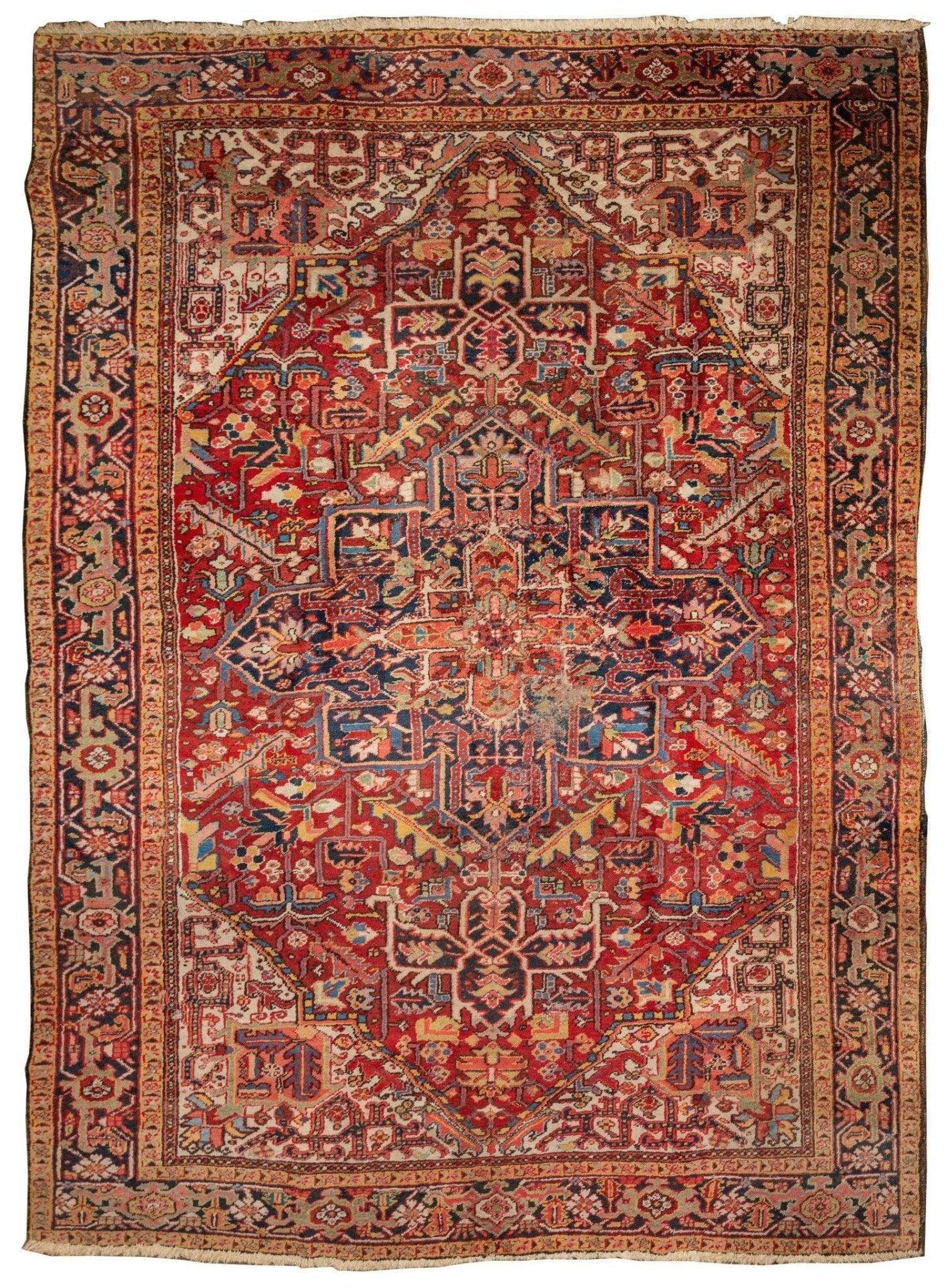 Antique Hand Knotted Wool Persian Heriz Rug 8x11 Ft