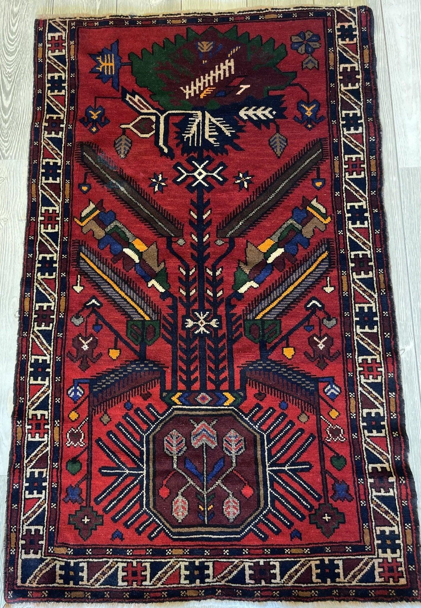 Authentic Hand Knotted Vintage Afghani Adraskan Baluchi Wool Area Rug 5' x 3' ft