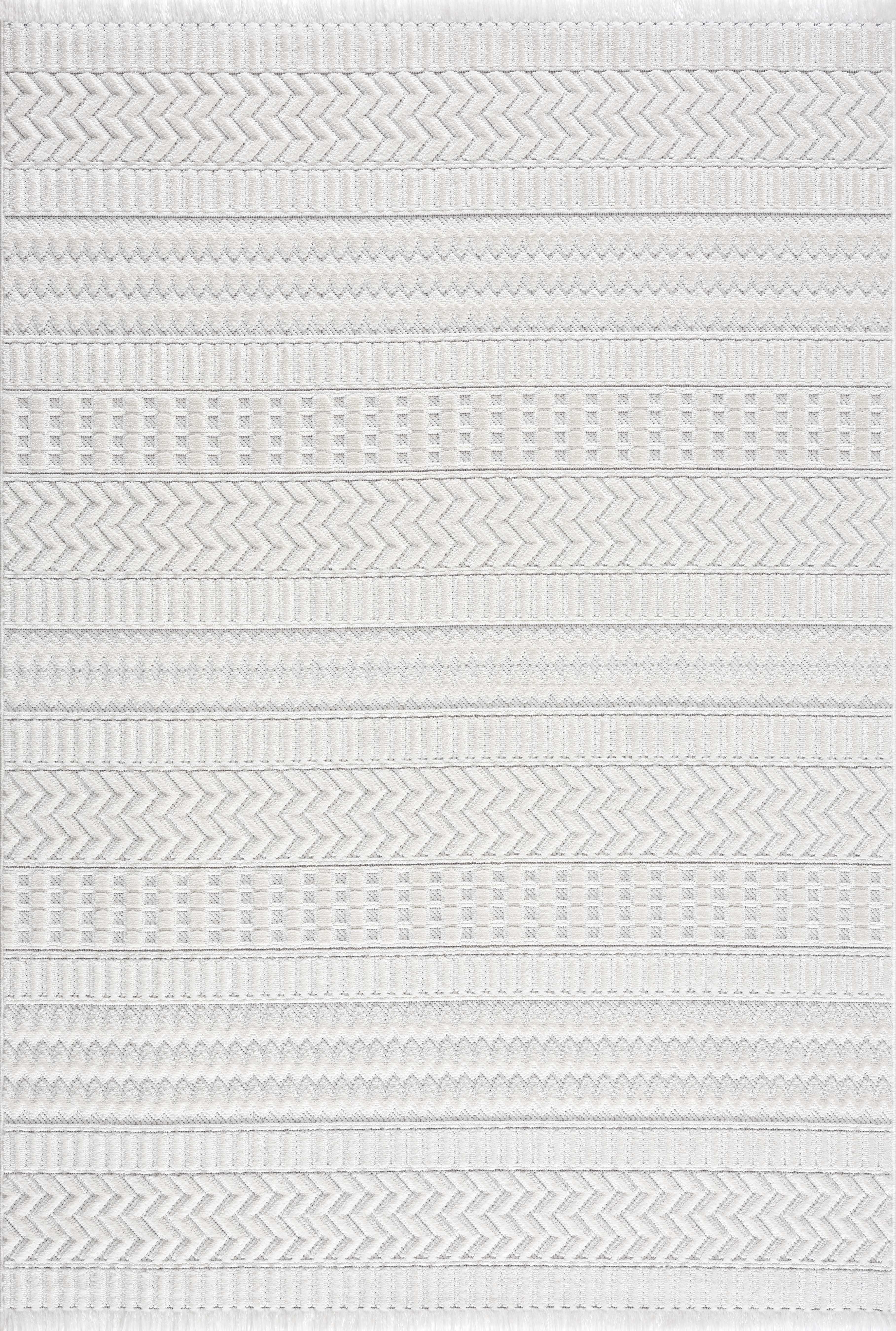 Cira Ivory Textured Area Rug with Fringes