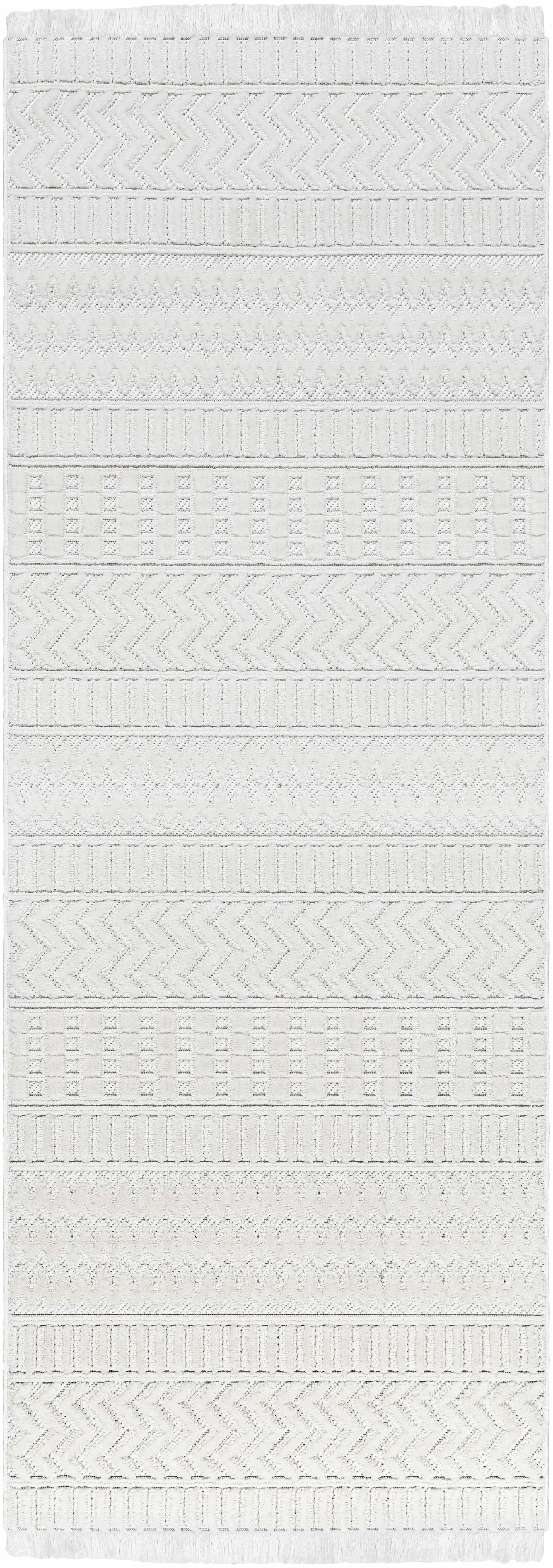 Cira Ivory Textured Area Rug with Fringes