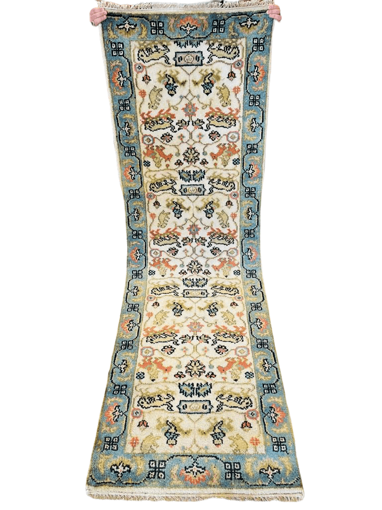 Fine Hunting Indo-Oushak Runner Rug 2'6''x8 Ft