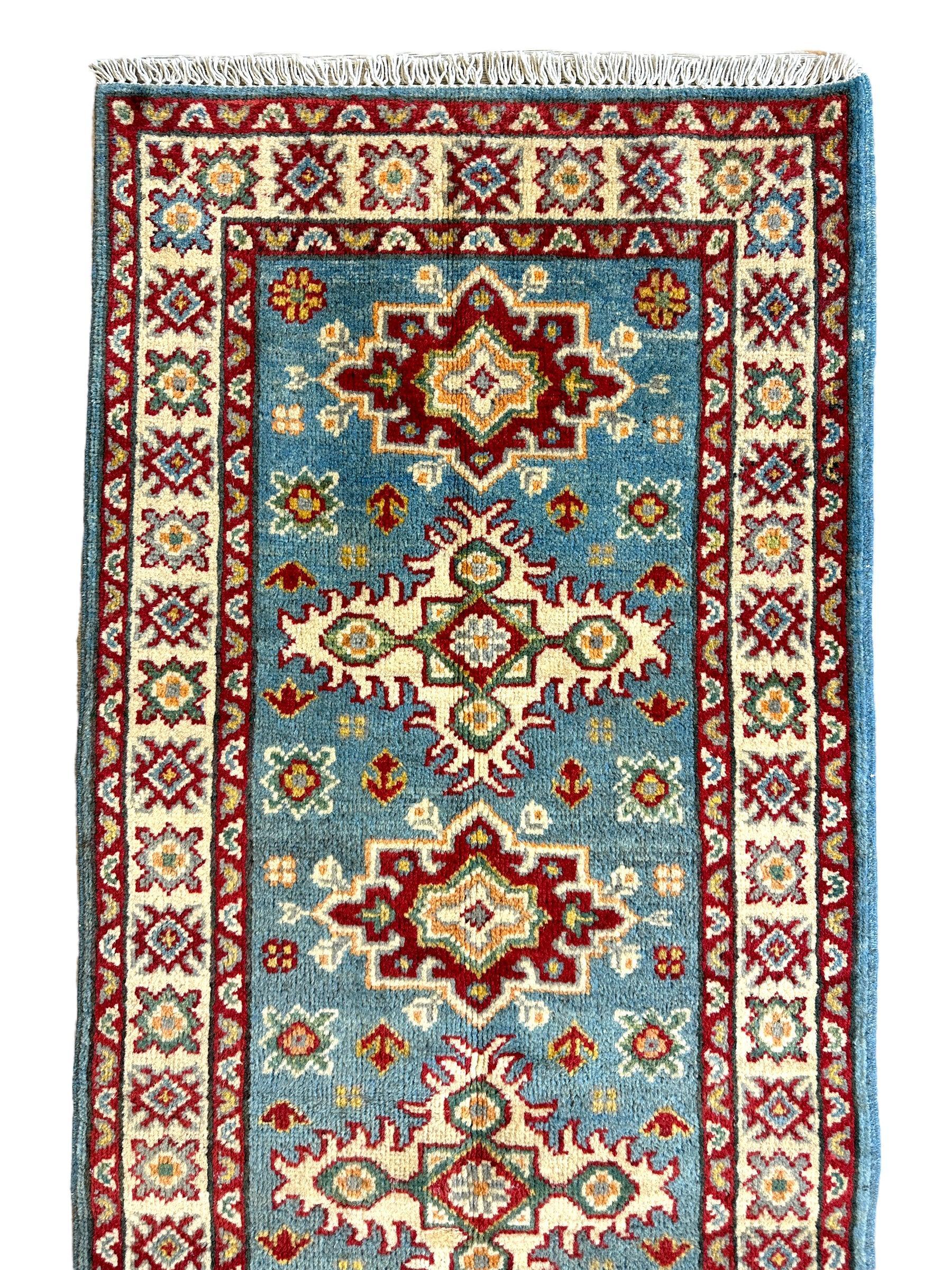 Hand-knotted Afghani Super Kazak Runner Rug 2’2” x 6’