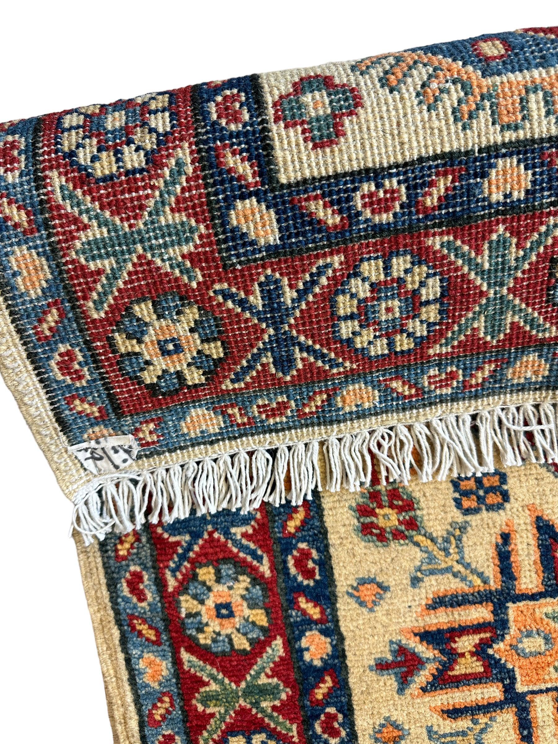 Hand-knotted Afghani Super Kazak Runner Rug 2’2” x 6’