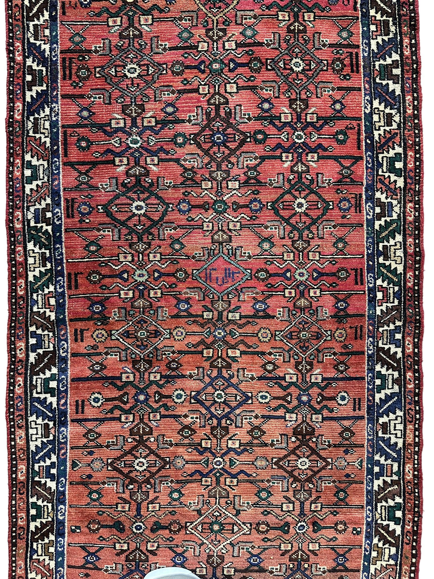 Hand Knotted Persian Hamadan Wide Runner Rug 3’6” x 9’10”