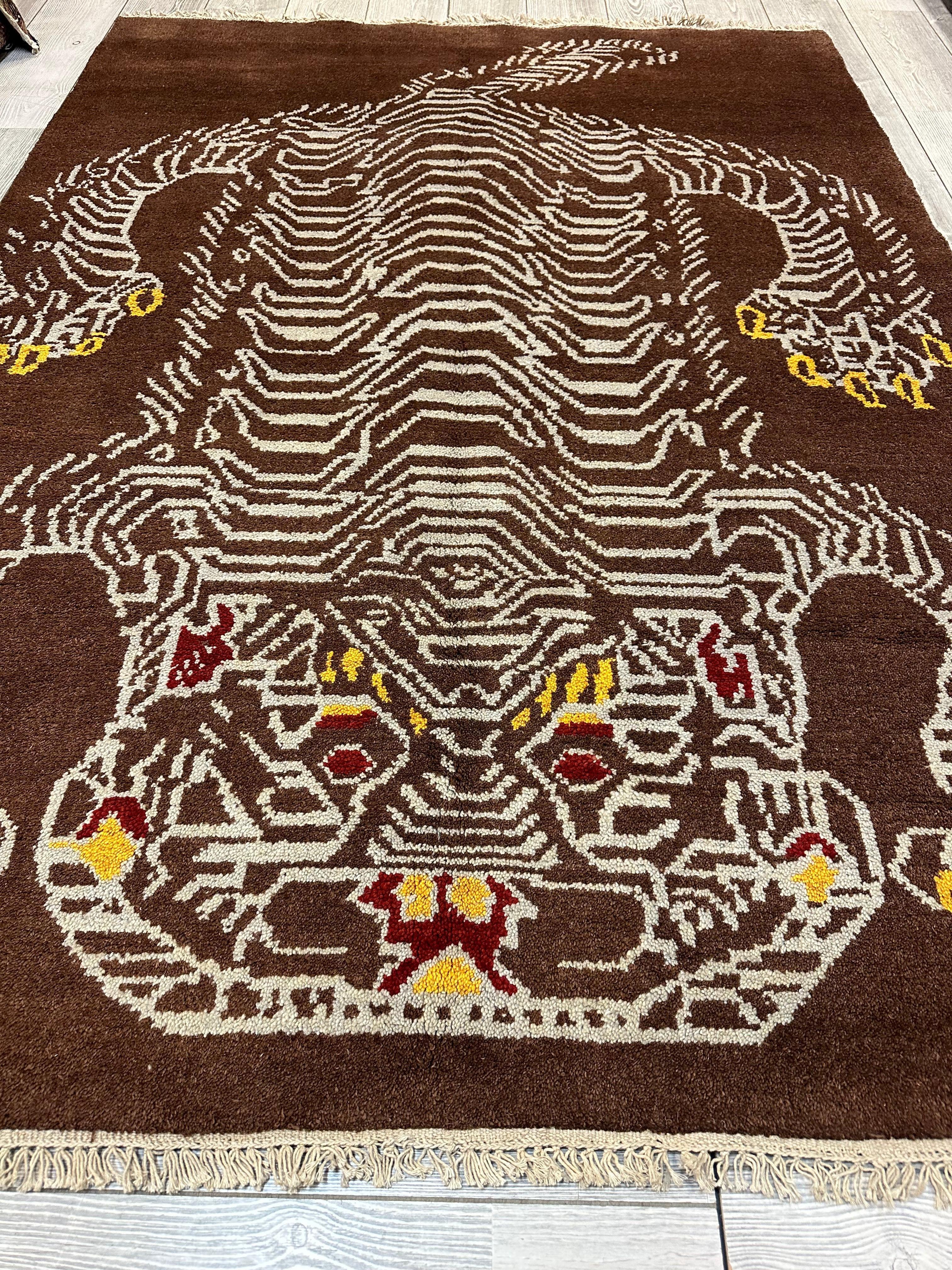 Handmade Pictorial (Tiger) Rug 5x7 ft