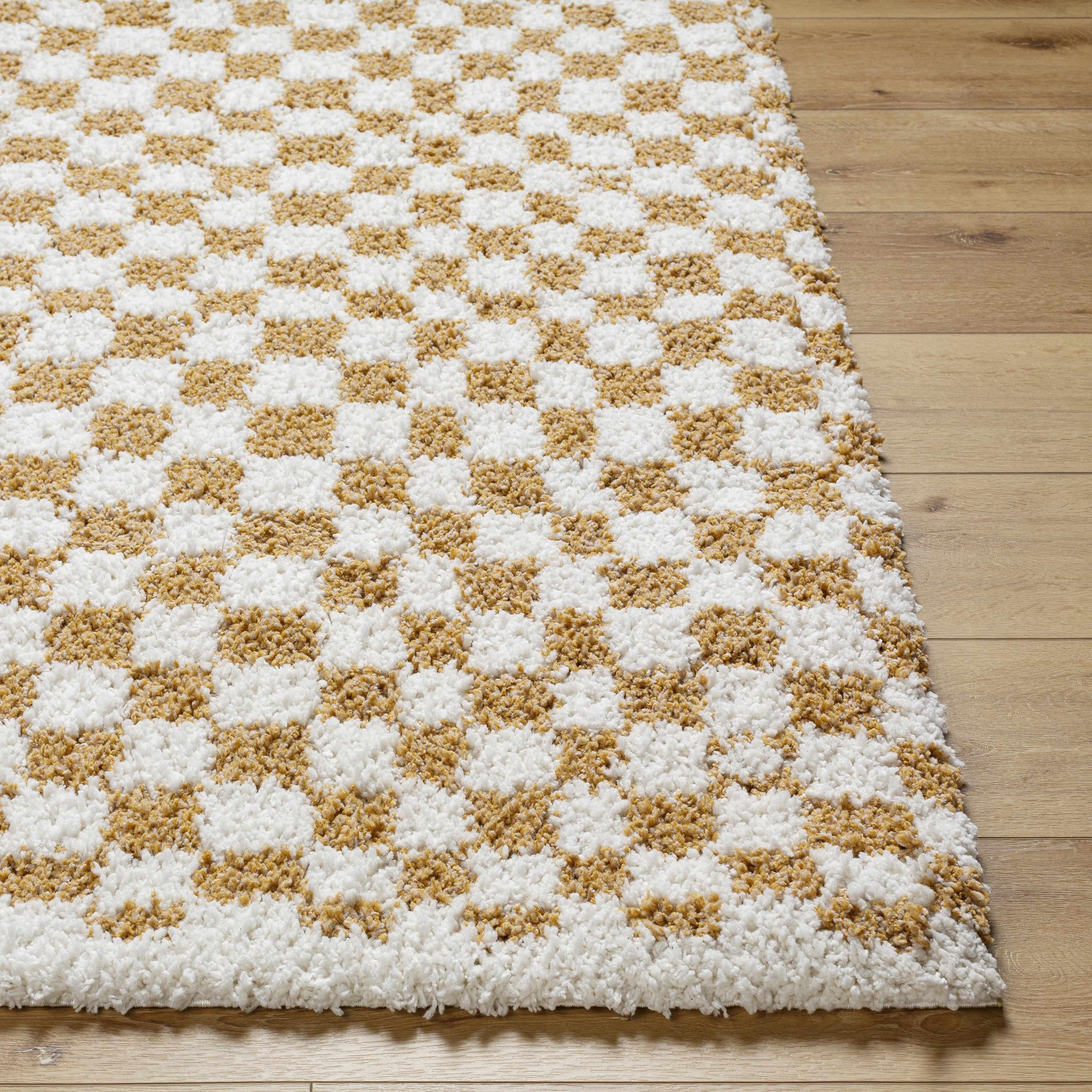 Kieu Yellow & White Checkered Area Rug