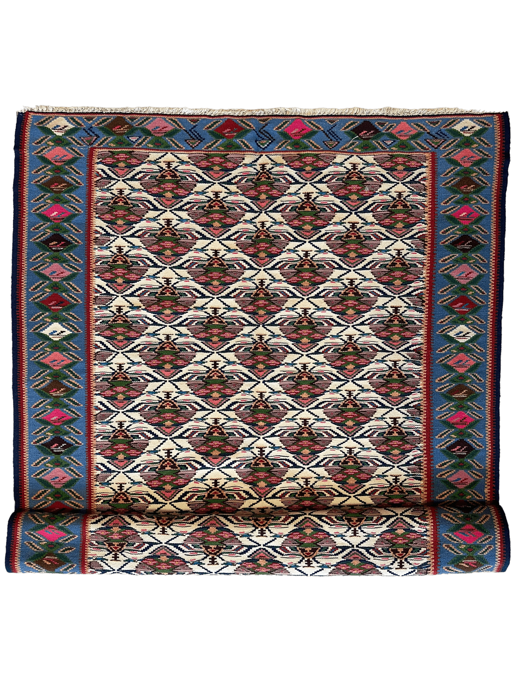Masterpiece Vintage Persian Senneh Kilim Runner Rug 4’ x 9’