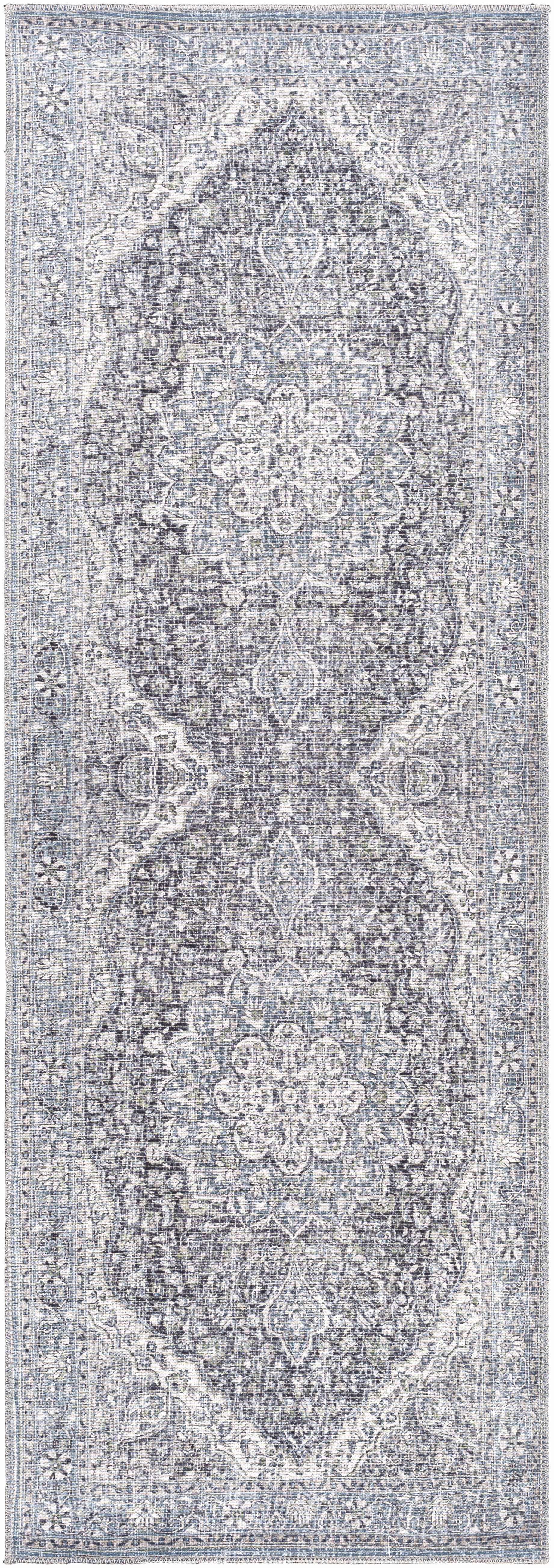 Tavas Blue Medallion Washable Rug
