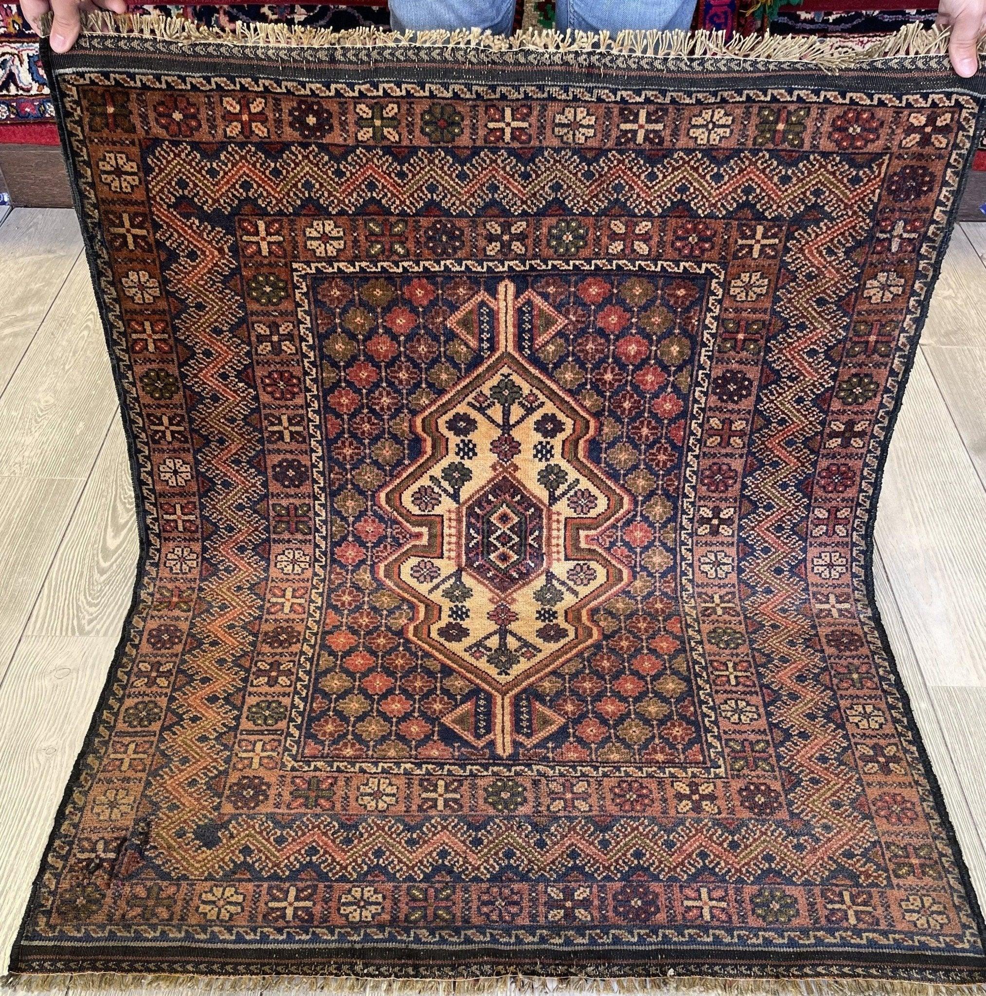 Vintage Afghani Baluchi Hand Made Decore Rug 3'7''x3 Ft