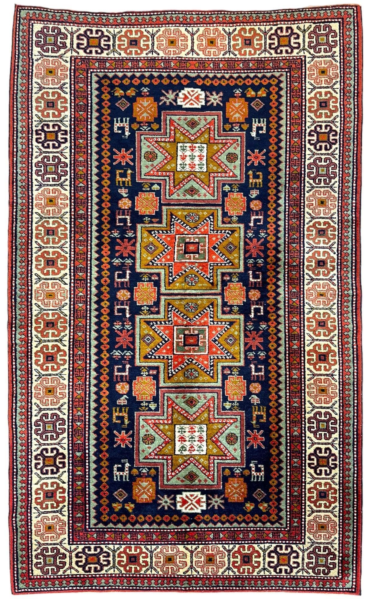 Vintage Hand-knotted Yerevan Armenian Kazak Rug 4 x 7