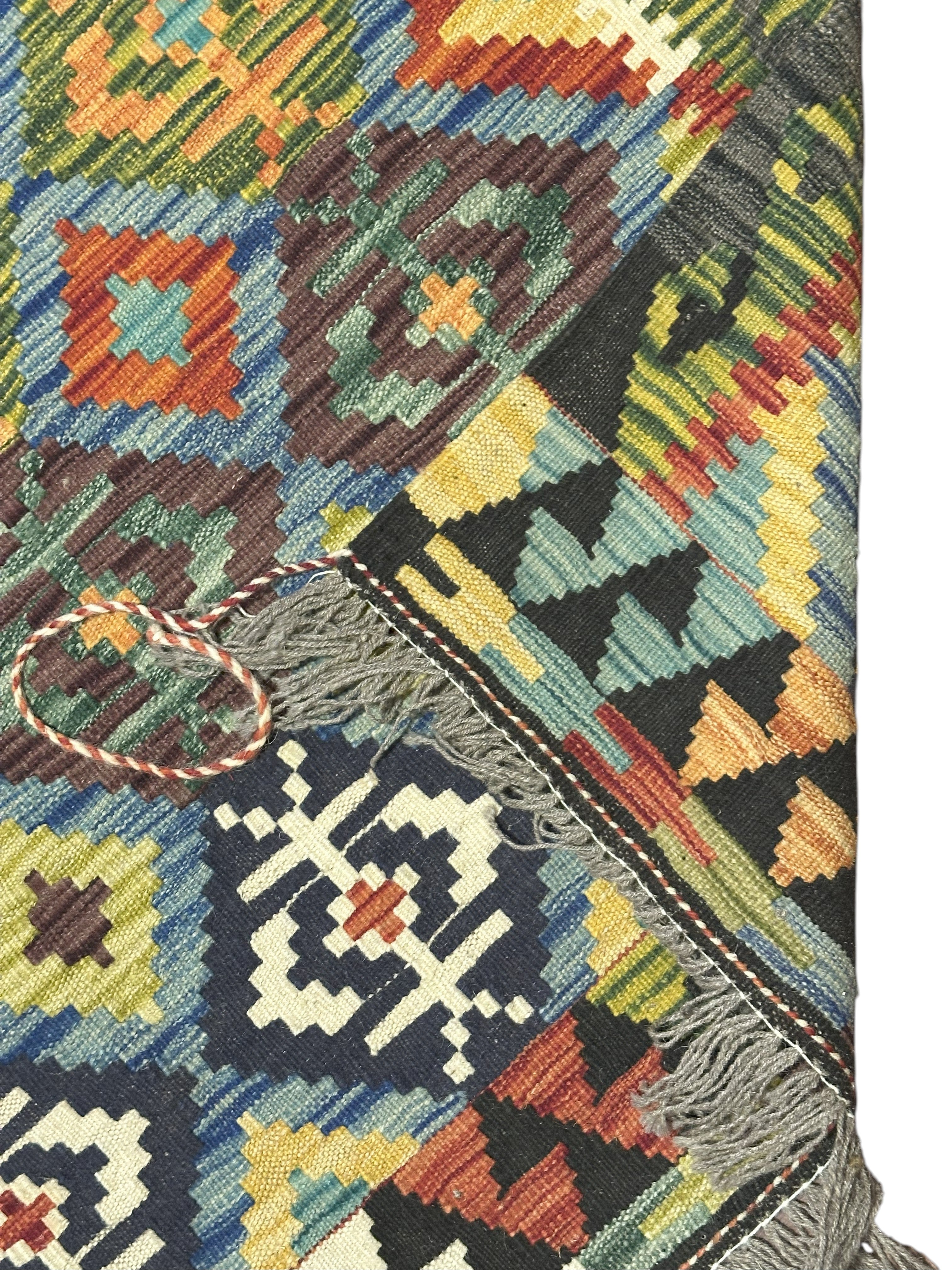 Hand-Woven Afghani Kilim Wool Rug 4'2" x 5'7"