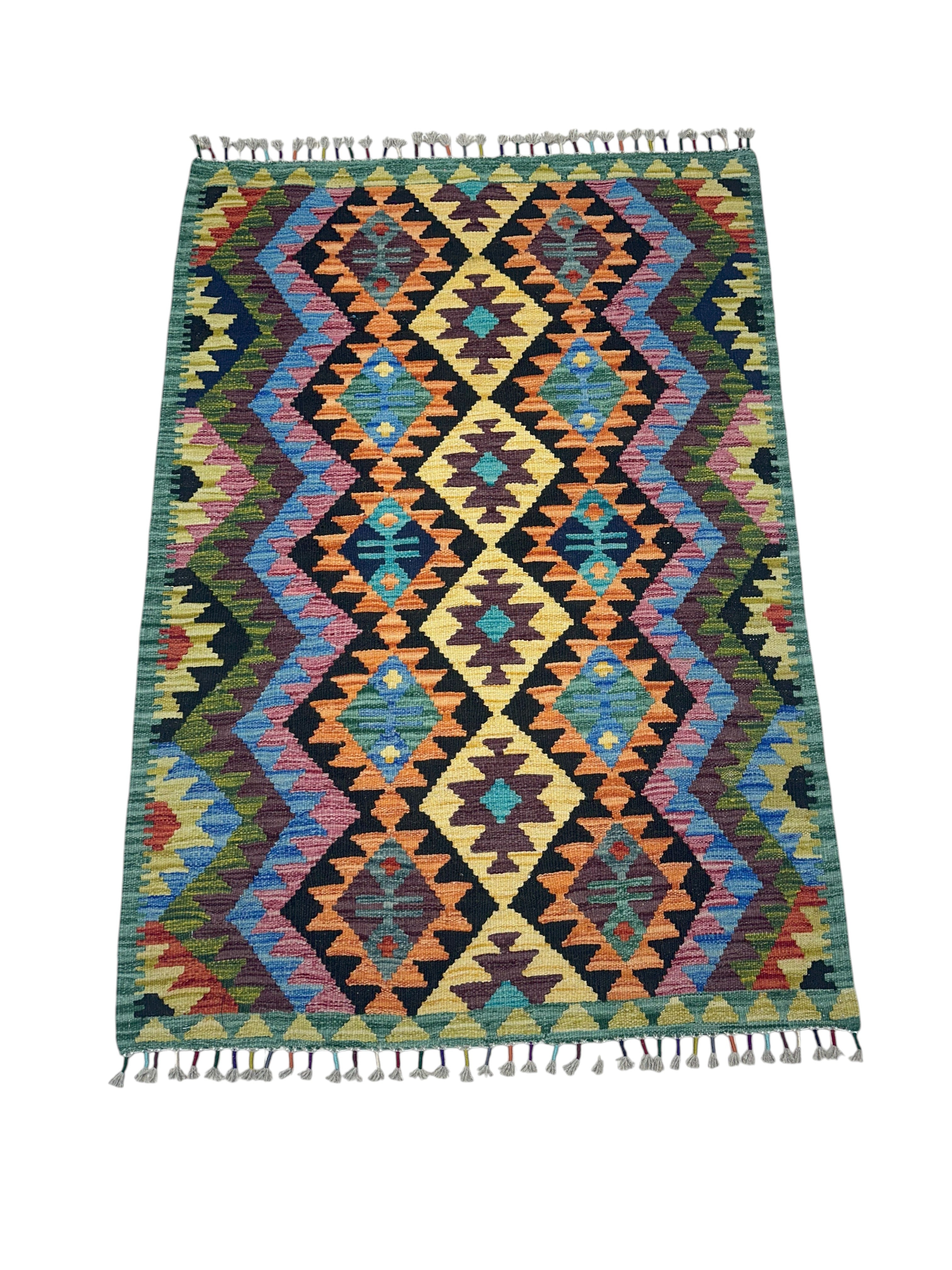 Hand-Woven Afghani Kilim Wool Rug 3'4" x 4'11"