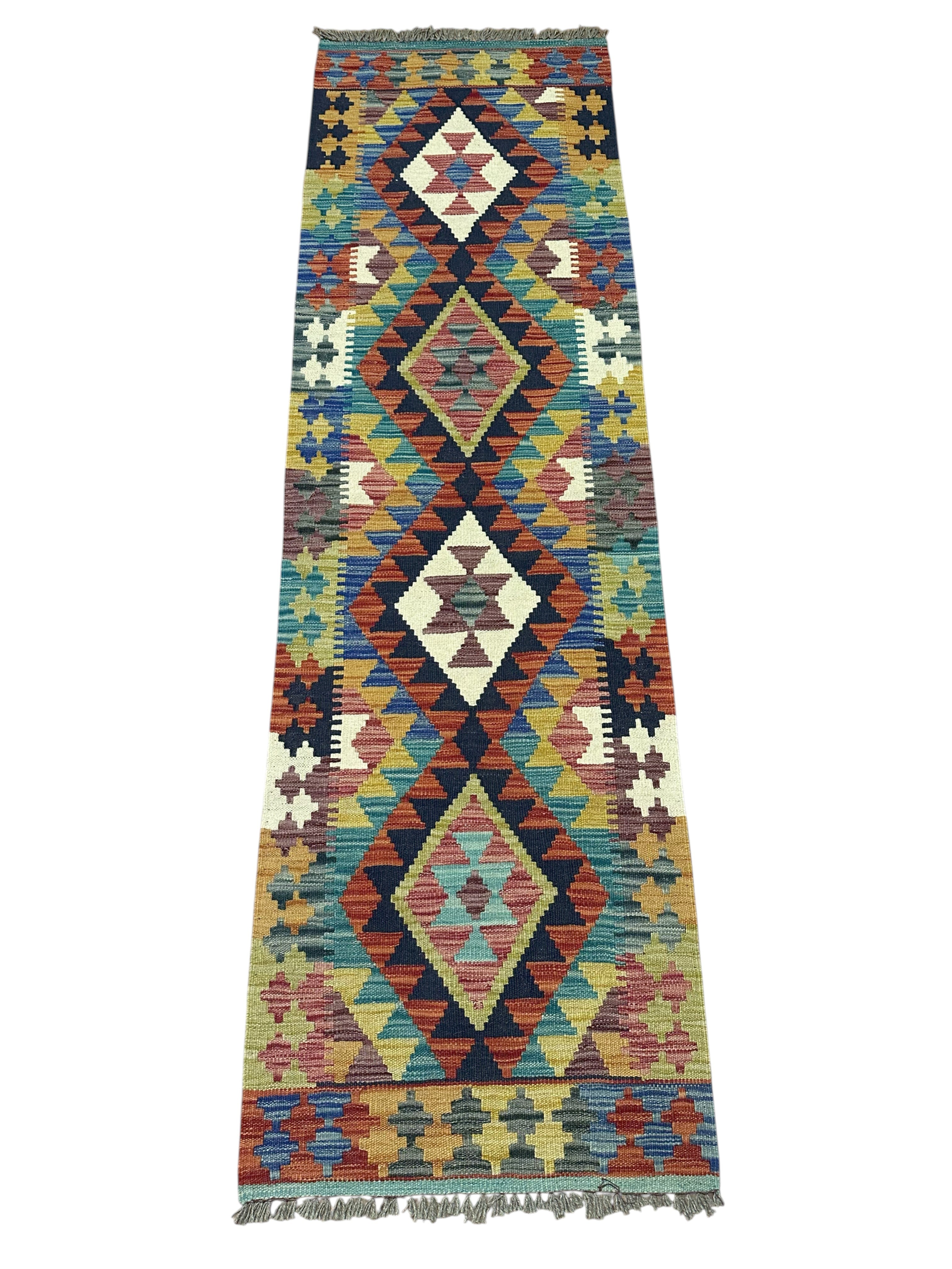 Hand-Woven Afghani Kilim Wool Rug 2' x 6'11"