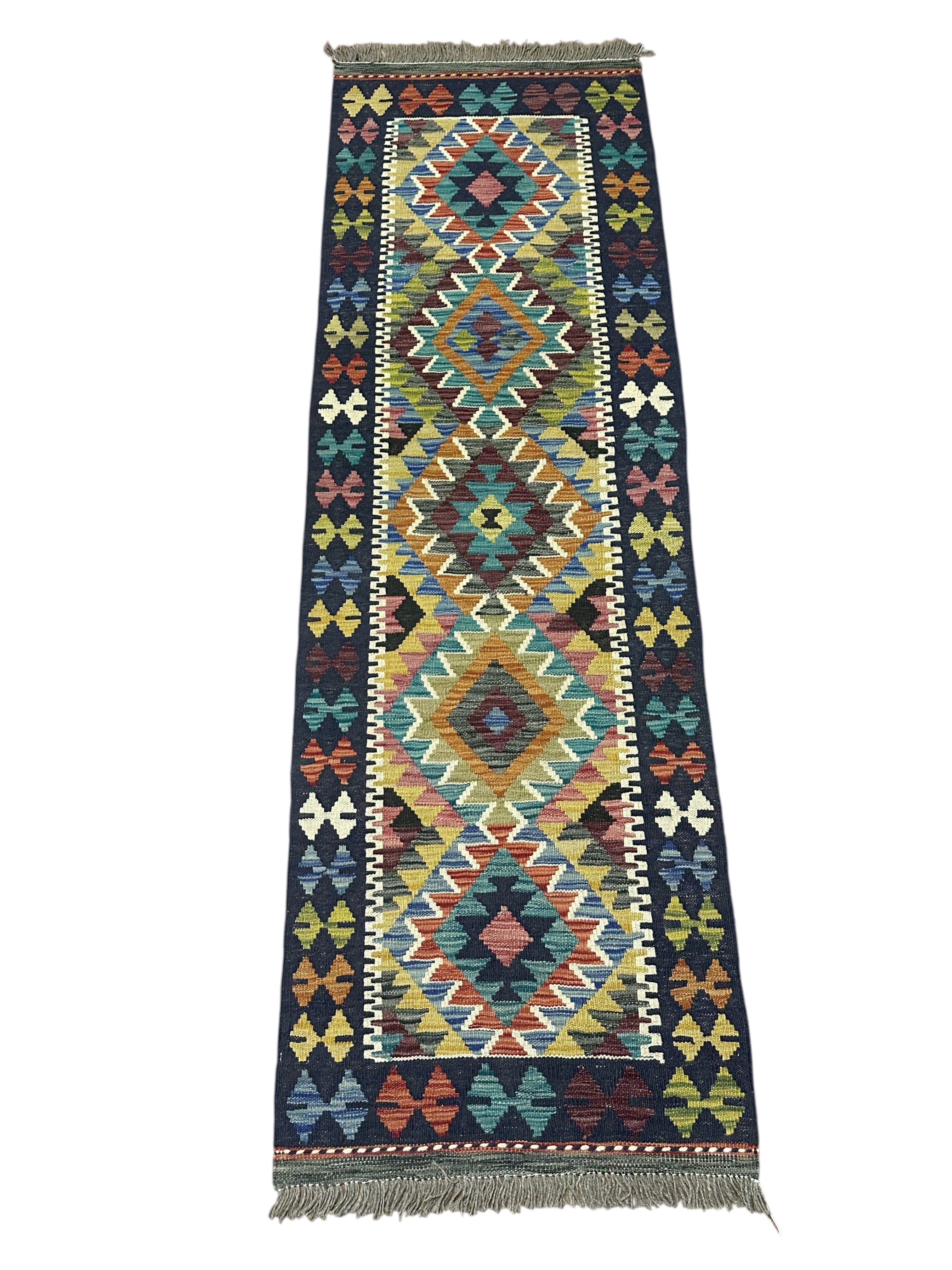 Hand-Woven Afghani Kilim Wool Rug 2'1" x 6'5"