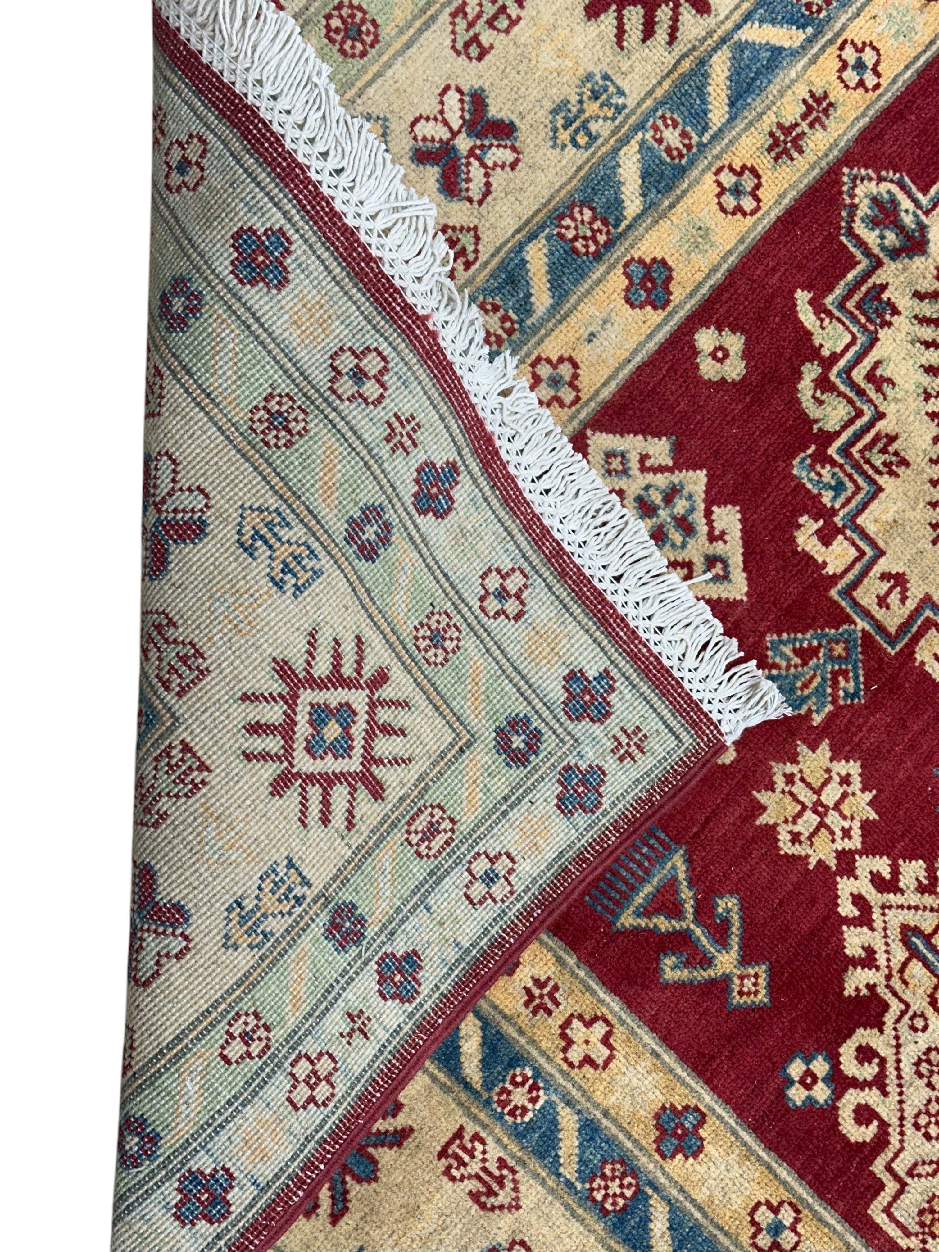 Hand-Knotted Afghani Kazak Wool Rug – 7’11″  x  5’8″