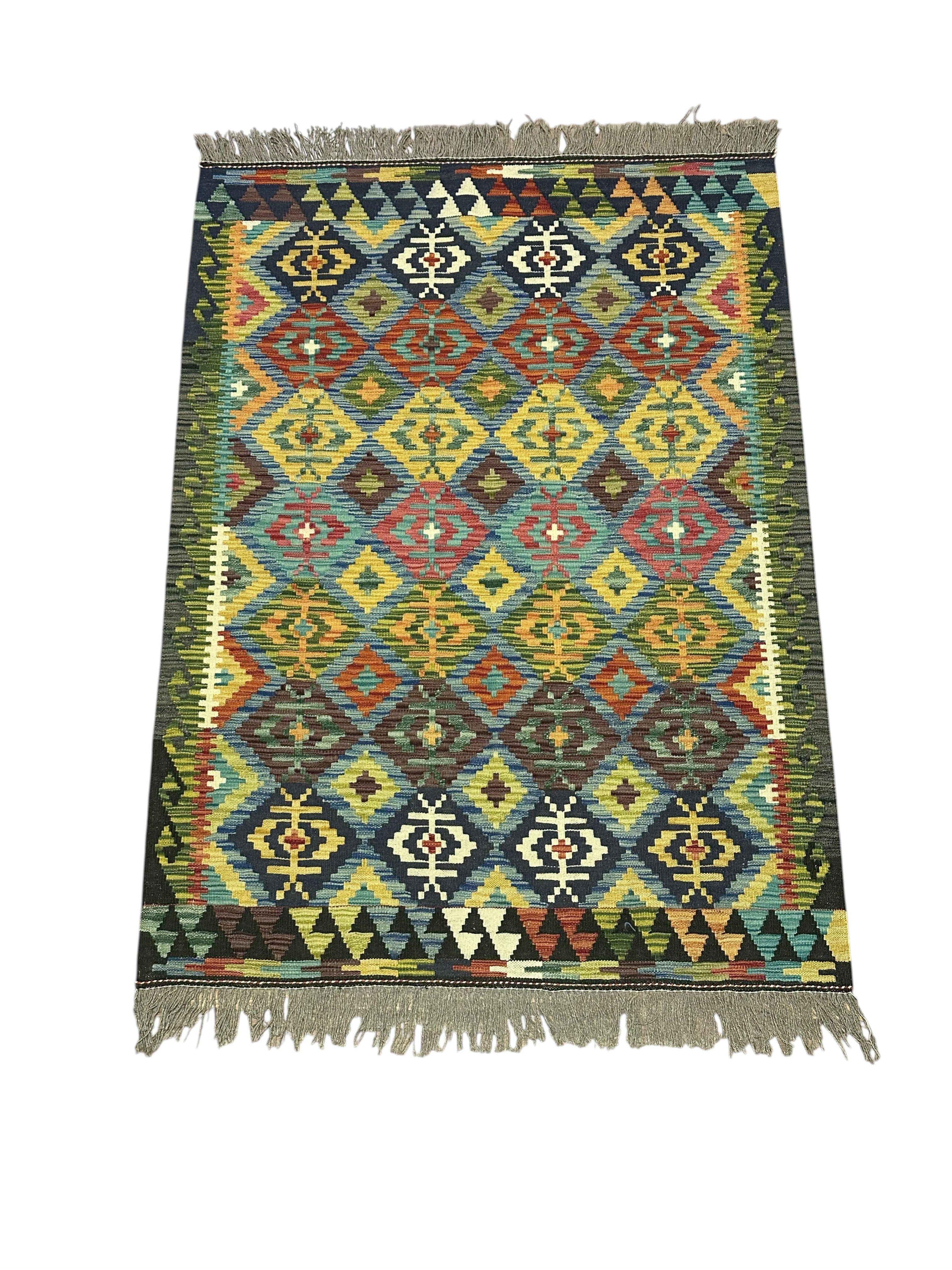 Hand-Woven Afghani Kilim Wool Rug 4'2" x 5'7"